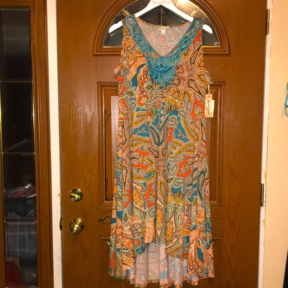 World Unity Matisse Paisley Print Embroidered Sleeveless High Low Dress - Picture 7 of 16